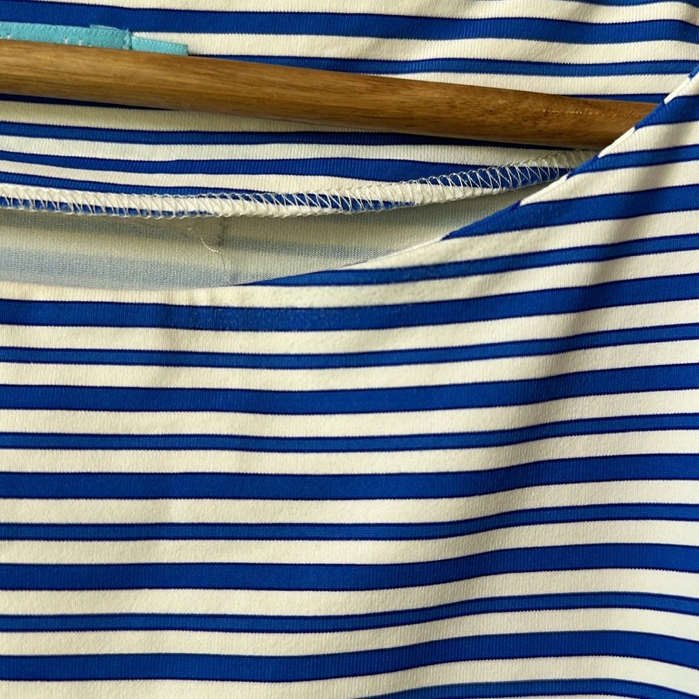 J McLaughlin Stretchy Striped Blue and White boatneck  Dress M - Picture 9 of 9